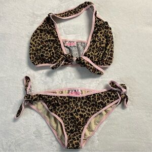 Y2K PIN UP GIRL women's pink cheetah print retro cheeky halter bikini set, M.